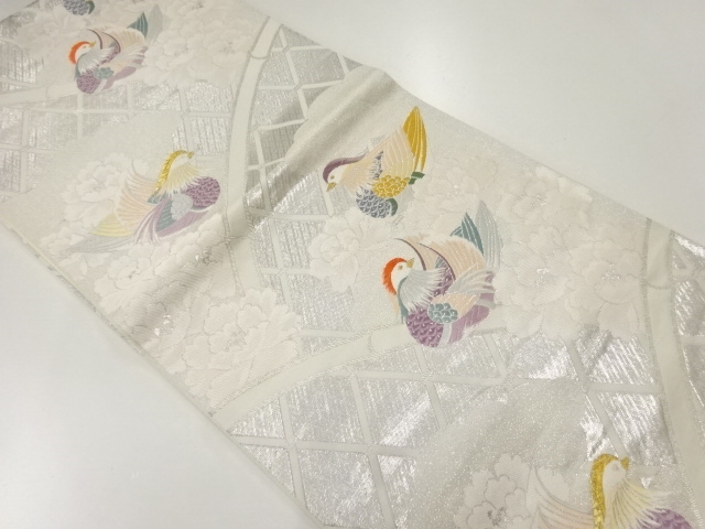 JAPANESE KIMONO / VINTAGE FUKURO OBI / WOVEN PEONY & MANDARIN DUCK
